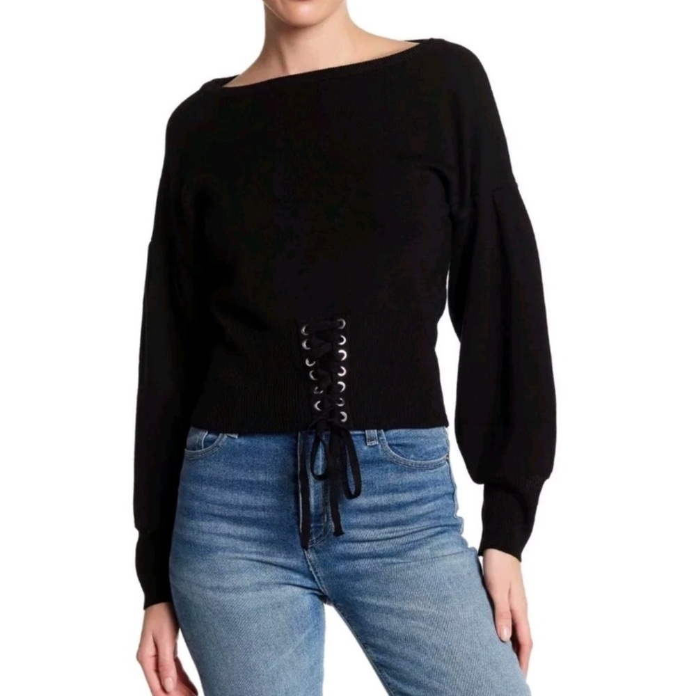 NWOT Ten Sixty Sherman Black Lace-Up Women's Sweater | Small